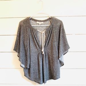 LOFT Grey Batwing Top w/ Rope Tie Keyhole Bust